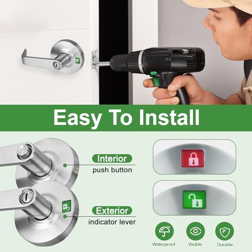 Commercial Door Handle for Privacy with Solid Door Lever Satin Chrome 26D， and UL ，3 Hours Fire Rated,GRD2-72BK-1P - size: BED & BATH（2-3/4 IN Backset)