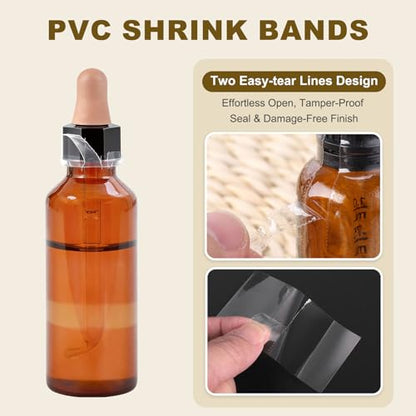 PATIKIL Shrink Wrap Bands 1.5"x1.2"/39x30mm 300pcs PVC Clear Bottle Seals - size: 1.5 x 1.2 Inch