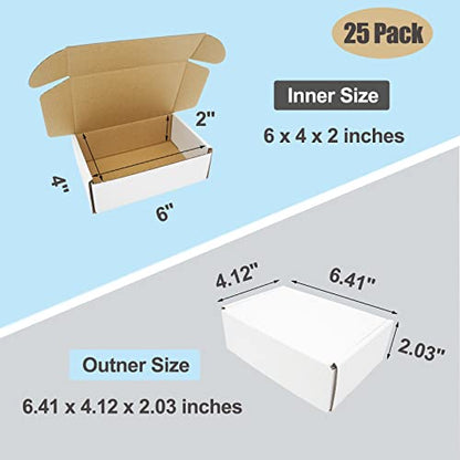 6x4x2 Shipping Boxes, Corrugated Mailer Small Mailing Box White Cardboard Box for Small Business Flat Cheap Packaging Lightweight Packing of Jewelry Craft Gifts, 25 Pack - size: 6"x4"x2", style: 25 Pack - White