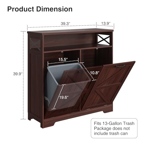 Befrases Double Tilt Out Trash Can Cabinet for 13 * 2 Gallon Garbage Can, Farmhouse Kitchen Garbage Trash Bin for Hidden Laundry Basket, Dual Dog Proof Recycling Cabinet for Living Room, Dark Brown - color: Dark Brown, size: 2 x13 Gallons