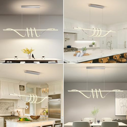 Modern Pendant Light Kitchen Island 57in Dimmable Hanging Lamp 3000k-6000K Adjustable Warm/Nautral/White with Remote Control, Dining Room Light Fixture Chrome Silver - color: A-Silver, size: 57inch