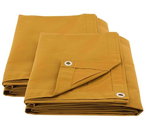 (2 Pack) 6' x 8' Tan Canvas Tarp 12oz Heavy Duty Water Resistant - color: Tan (2 Pcs), size: 6' x 8'