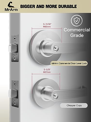 MrArm Commercial Door Lever Lock, Heavy-Duty Locking Door Handle, Designer Door Handles, Cylindrical Lever Lock, Non-Handed Grade 2 Industrial Standard Door Handle, Satin Chrome(Classroom)