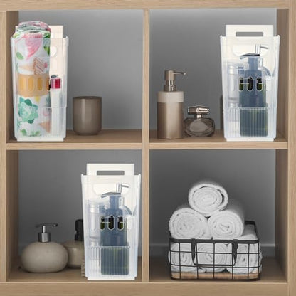 Qunclay 6 Plastic Freezer Organizer Bins with Wheel Set Clear Tall Narrow Kitchen Pantry Organizer Snack Storage Containers for Office Refrigerator(10 x 13.3 x 5.5 Inches) - size: 10 x 13.3 x 5.5 inches