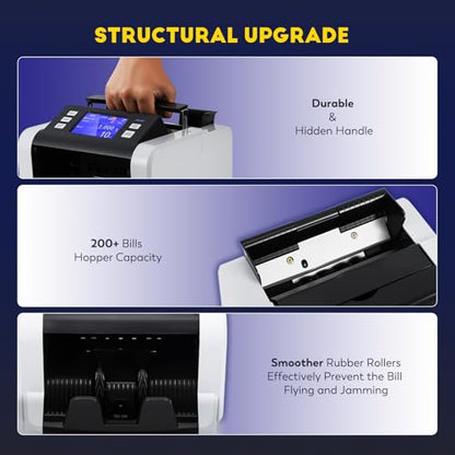CGOLDENWALL Mixed Denomination Money Counter Machine, Touchscreen Value Counter, 1500Bills/min Cash Counting, UV/MG/IR/DD Detection, Multi-Currency & Modes Bill Counter for Business