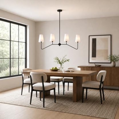 43" W 4-Light Linear Chandelier,Black Kitchen Island Pendant Lighting with White Fabric Shades,Adjustable Height Modern Dining Room Light Fixture,E12 for Kitchen Dining Room Foyer - color: 4 Light-Black