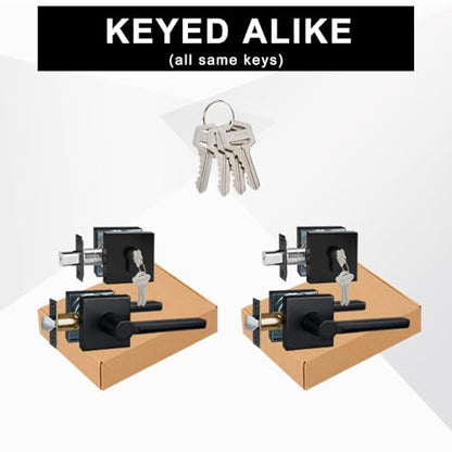 2 Sets Front Exterior Door Lock Set with Passage Lever, Keyed Alike - size: 2 Pack, style: Deadbolt+Passage Lever