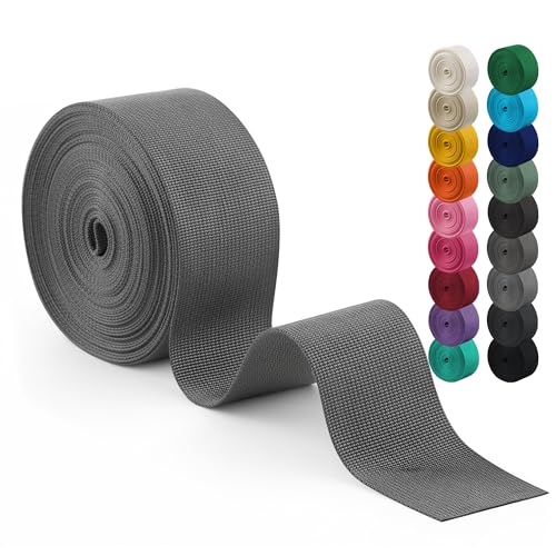 Polyester Webbing Strap 17+Colors – 1"&1.5"&2" – 10 Yards Heavy Duty Webbing Roll, Flat Webbing Strap for Indoor&Outdoor Gear, DIY Crafting, Repairing - color: Light gray, size: 2"-10yards