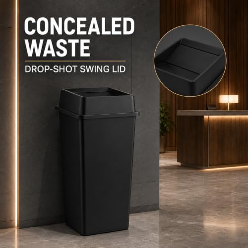 1 Pack Brown 50 Gallon Industrial Waste Bin with Lid, Heavy Duty Square Resin Trash Container with Integrated Handles for Restaurant, Mall, Warehouse and High-Volume Commercial Areas - color: Brown, size: 50 Gallon