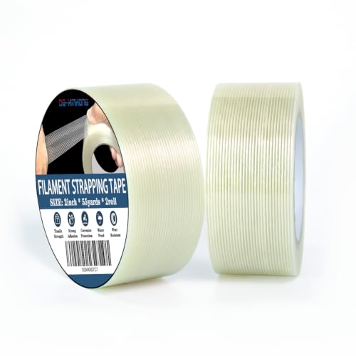 2 Rolls Filament Strapping Tape, 2'' x 55yds x 5.5mil Reinforced Fiberglass Heavy Duty Packing Strips,Resistant for Shipping Fixing and Protection,Sealing,Waterproof - size: 2"×55 Yards×2rolls