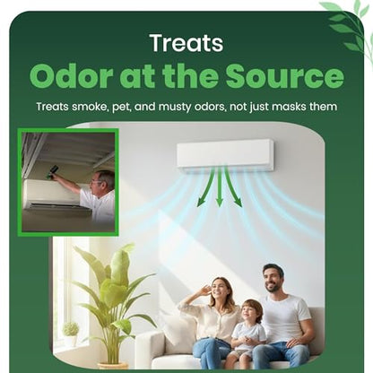 HVAC Air Deodorizer & Mold Treatment Fogger 3-Pack with 3 Scented O-Ring Pads | Air Duct Freshener for HVAC & AC Vents | Plant-Based Thymol Fogger for Home, Car & Commercial Spaces
