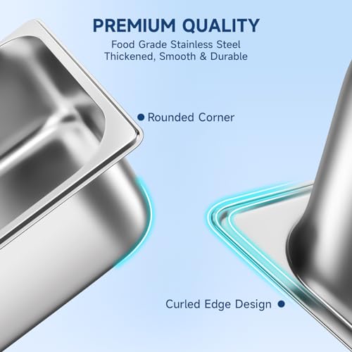 Hotel Pans with Lids 1/2 Half Size 6 Inch Stainless Steel Steam Table Pan - color: 1/2 Size, size: 6" Deep