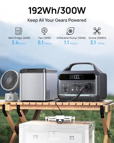 Daran 300W Portable Power Station (600W Surge) | 192Wh LiFePO4 Solar Generator for Camping, RV & Emergency | 8-in-1 Lightweight Battery Supply with 60W PD & LED Light for Laptop, Drone
