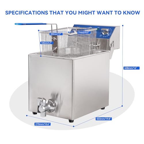 TOPKITCH 8.5Qt Electric Fryer with Oil Drain,30 Minutes Timer,Stretch forming oil tank,Lid and Solid Wire Mesh Basket,Medium Duty Commercial Electric Countertop Deep Fryers-120V,1800W - size: 8.5QT
