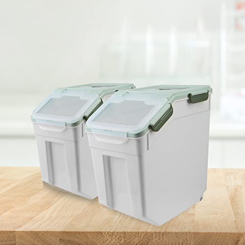 2 Pack 50 lb Airtight Flour Storage Containers with Wheels, Green - color: Green