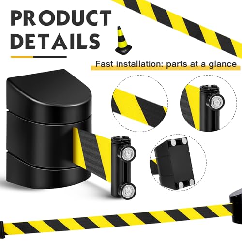 Landical 6 Pack 16.4 ft Magnetic Wall Mount Retractable Belt Magnetic Crowd Control Safety Retractable Wall Barrier with ABS Case, Safety Barrier for Grocery Retail Store (Yellow Black Rope) - color: Yellow Black Rope