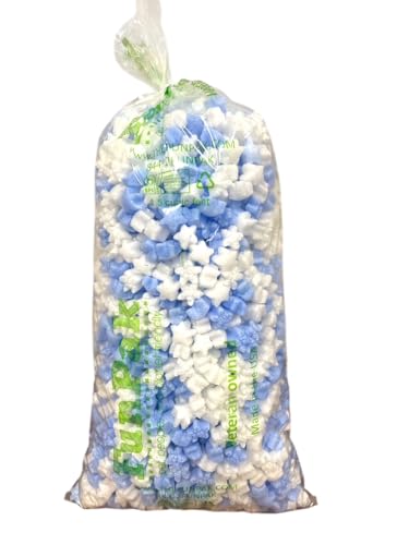 FunPak Plant Based Biodegradable Packing Peanuts 1.5 cu ft Bag Compostable (Blue & White Stars) - color: Blue & White Stars