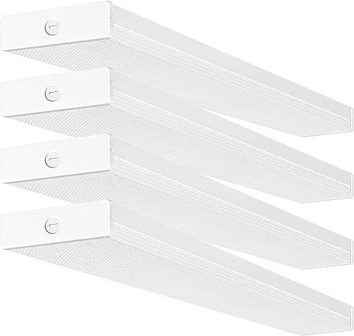 hykolity 4 Pack 4FT LED Wraparound Light 40W 4 Foot LED Shop Lights for Garage, [2-lamp 32W Fluorescent Equiv.] 4400lm 4000K Wrap Light, Flushmount Office Ceiling Light Fixture ETL Listed - size: 5.7 Inch Width