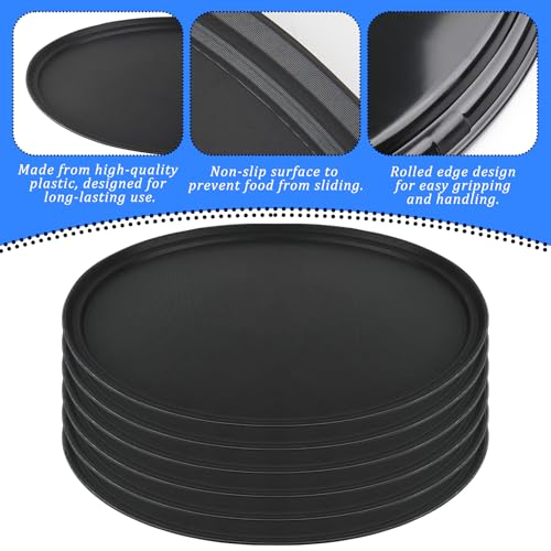 6 Pcs 24 Inch x 29 Inch Large Restaurant Serving Trays, Black PP Plastic Non Slip Tray,Oval Plastic Food Serving Tray with Raised Edges for Home Kitchen Restaurant Cafeterias Fast Food Service