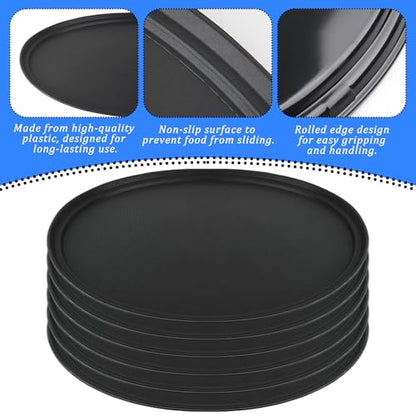 6 Pcs 24 Inch x 29 Inch Large Restaurant Serving Trays, Black PP Plastic Non Slip Tray,Oval Plastic Food Serving Tray with Raised Edges for Home Kitchen Restaurant Cafeterias Fast Food Service