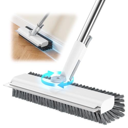 3 in 1 Floor Scrub Brush with Long Handle, Multi-Angle Swivel Head - color: White
