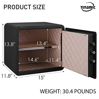 Tenamic Biometric Fingerprint Safe Box 1.41 Cuft Security Box with Induction Light and Leather, Solid Alloy Steel Home Cabinet Safe, Black - size: 1.41 cuft Biometric