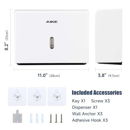 AIKE 200-Sheet Multifold Paper Towel Dispenser,No-Drill Wall Mount,White - color: White