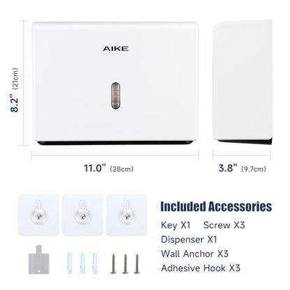 AIKE 200-Sheet Multifold Paper Towel Dispenser,No-Drill Wall Mount,White - color: White