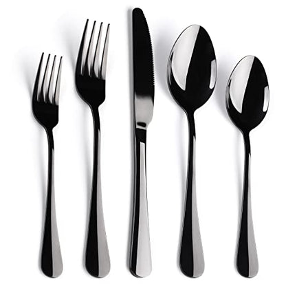 Black Flatware Set for 8,40-Piece Silverware Set for 8, SANLUNS Utensil Sets Tableware Cutlery, Mirror Polished, Dishwasher Safe - color: 40 Piece-Black