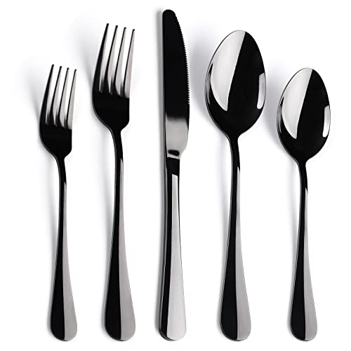 Black Flatware Set for 8,40-Piece Silverware Set for 8, SANLUNS Utensil Sets Tableware Cutlery, Mirror Polished, Dishwasher Safe - color: 40 Piece-Black