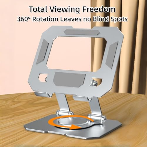 360° Rotatable Metal Tablet Stand, Adjustable Folding Desktop Stand for iPad/iPhone/Switch, Universal Use for Office/Movie/Studying/Drawing/Gaming, Silver - color: Hollow Stand - White