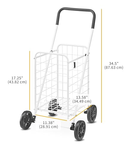 Whitmor Folding Utility Shopping Cart with Wheels, Heavy Duty Metal Grocery Cart, Portable Foam Handle, Rolling Collapsible Trolley for Groceries, Laundry, Storage, White - size: 19.5"L x 18.5"W x 34.5"H, White