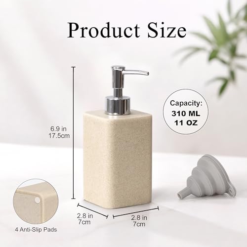 YMXYJM 2 pcs Hand Soap Dispenser Set - 11oz Refillable Resin Liquid Soap Dispensers with Rustproof Pump, Lotion Dispenser Includes Silicone Funnel for Bathroom Countertop or Kitchen, Beige - color: Beige