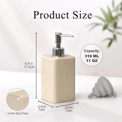 YMXYJM 2 pcs Hand Soap Dispenser Set - 11oz Refillable Resin Liquid Soap Dispensers with Rustproof Pump, Lotion Dispenser Includes Silicone Funnel for Bathroom Countertop or Kitchen, Beige - color: Beige