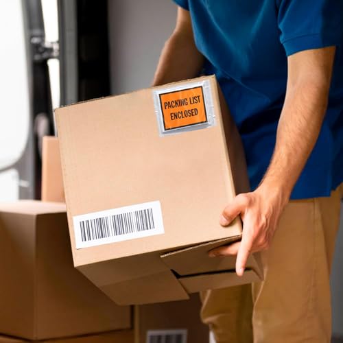 PSBM 1000 PCS, 5.5 x 10 Inch Orange Full Face Packing List Enclosed Bags, Shipping Mailing Envelopes and Packing Slip Pouches for Mailing Labels, Invoices and Documents - size: 5.5" x 10" / Back Side Load