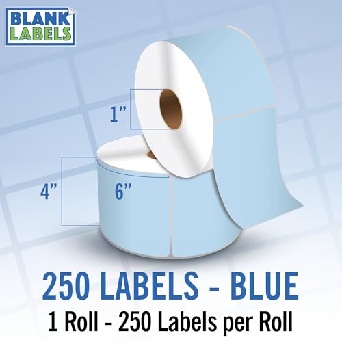 4" X 6" Direct Thermal Shipping Labels | Blue | 1" Cores w/Perfs Easy Tear | Made in USA - Printer w/Ribbon Needed | Printing Label | 250 Labels | 250 Labels per Roll | 1 Rolls | Blank Labels - color: Blue