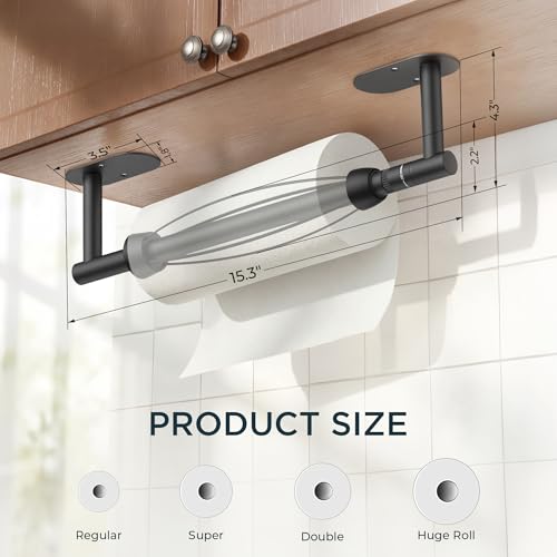FORIOUS Paper Towel Holder Under Cabinet, One Hand Tear, Matte Black - color: Mattle Black