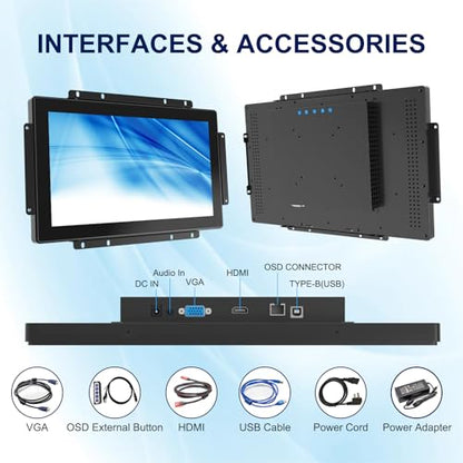 1920x1080 Industrial Touch Display, 15.6 Inch Open Frame Touch Monitor, 10-Point Multi-Touch,Plastic Front Bezel, HD-MI VGA Input, VESA Wall-Mount Installation Touch Monitor - size: 15.6