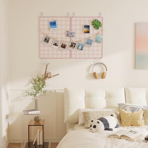 C&AHOME Photo Wall Display Set of 2, Wall Grid Panel, 15.7" x 11.8", Pink - color: Pink, size: 15.7 x 11.8 (40x30cm)
