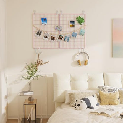 C&AHOME Photo Wall Display Set of 2, Wall Grid Panel, 15.7" x 11.8", Pink - color: Pink, size: 15.7 x 11.8 (40x30cm)