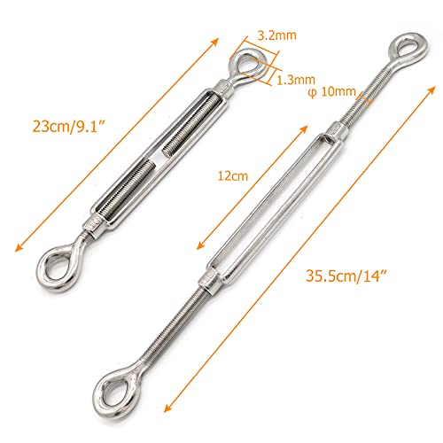 M10 Eye & Eye Turnbuckle, 304 Stainless Steel Turnbuckle Heavy Duty Wire Rope Tension 5 Pcs - style: Eye & Eye-M-10