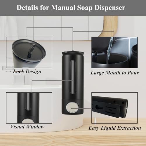 Manual Wall Mounted Soap Dispenser, 16.9oz Black Plastic Lotion Container - color: A-black