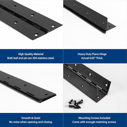 2 Pack Heavy Duty Piano Hinge 12 Inch x 3 Inch, True 0.060'' Thick - color: Black, size: 12 Inch(2PCS)