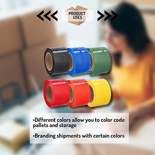 PSBM Dark Black Mini Stretch Wrap with Plastic Handle, 648 Rolls 3 Inch x 1000 Feet 80 Gauge Heavy Duty Plastic Wrap Industrial Strength Shrink Film for Moving, Packing & Shipping - color: Black, size: 648 Rolls