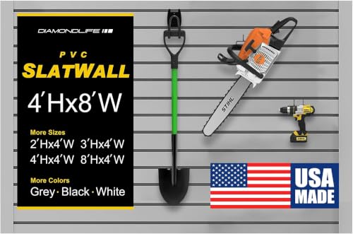Heavy Duty 4'H X 8'W PVC Garage SlatWall Storage System (with Endcaps & Screws) - Modular Slat Wall Paneling for Garage Wall Organizer - Interlocking SlatWall Panels for Home & Commercial Use (Grey) - color: Grey, size: 4'H x 8'W