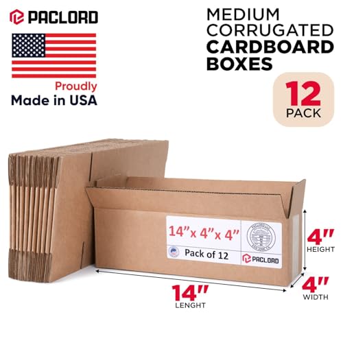 Long Cardboard Boxes 14"L x 4"W x 4"H (Pack of 12) - USA-Made Packing Boxes for Moving, Shipping, or Storage - USPS, UPS, FedEx Approved - Professional Packing Supplies for Moving - color: Pack of 12, size: Long 14x4x4"