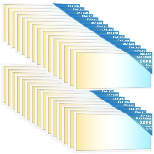 Sunco 30 Pack 2x4 LED Flat Panel Lights 3CCT Selectable, 30-50W, Dimmable