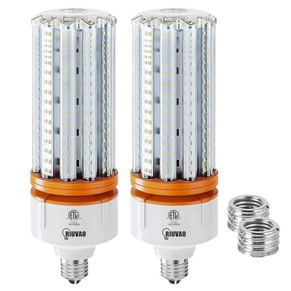 RIUVAO 1000W Equivalent LED Corn Light Bulbs, 2 Pack 100W Led Corn Bulb 5000K Daylight White E26 E39 for Large Area Lighting, Warehouse，High Bay Lighting Wide Application