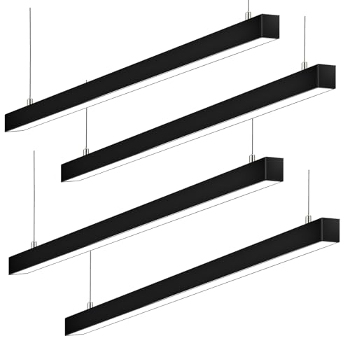 LED Linear Light 8FT, 60W/80W/100W, 3000K-6500K Selectable Hanging Office Shop Light, Up to 11500LM, Architectural Linear Lighting Fixture, Dimmable Suspended Lighting, Black - 4PK - color: Black, size: 8FT-4PK