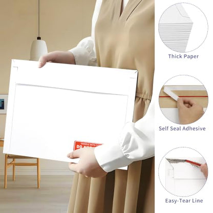 Cheardia 120 Pack Photo Document Mailers with Self Adhesive Seal, 13 x 9.25 Inch Rigid Mailers Stay Flat Cardboard Envelope with Label for CD, Photos, White - size: 13 x 9.25 Inch